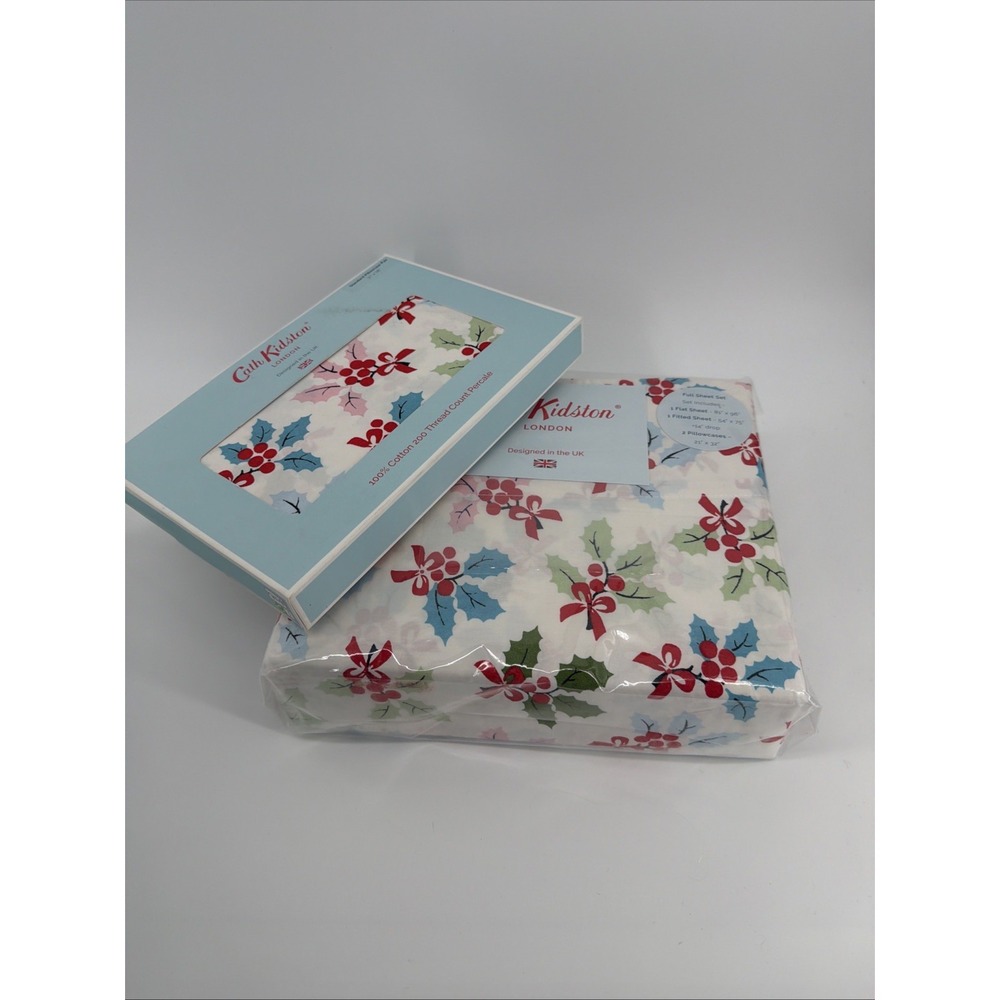 NEW Cath Kidston London Christmas Holly Queen Sheet Set‎ 6 Pc Holiday Cozy White